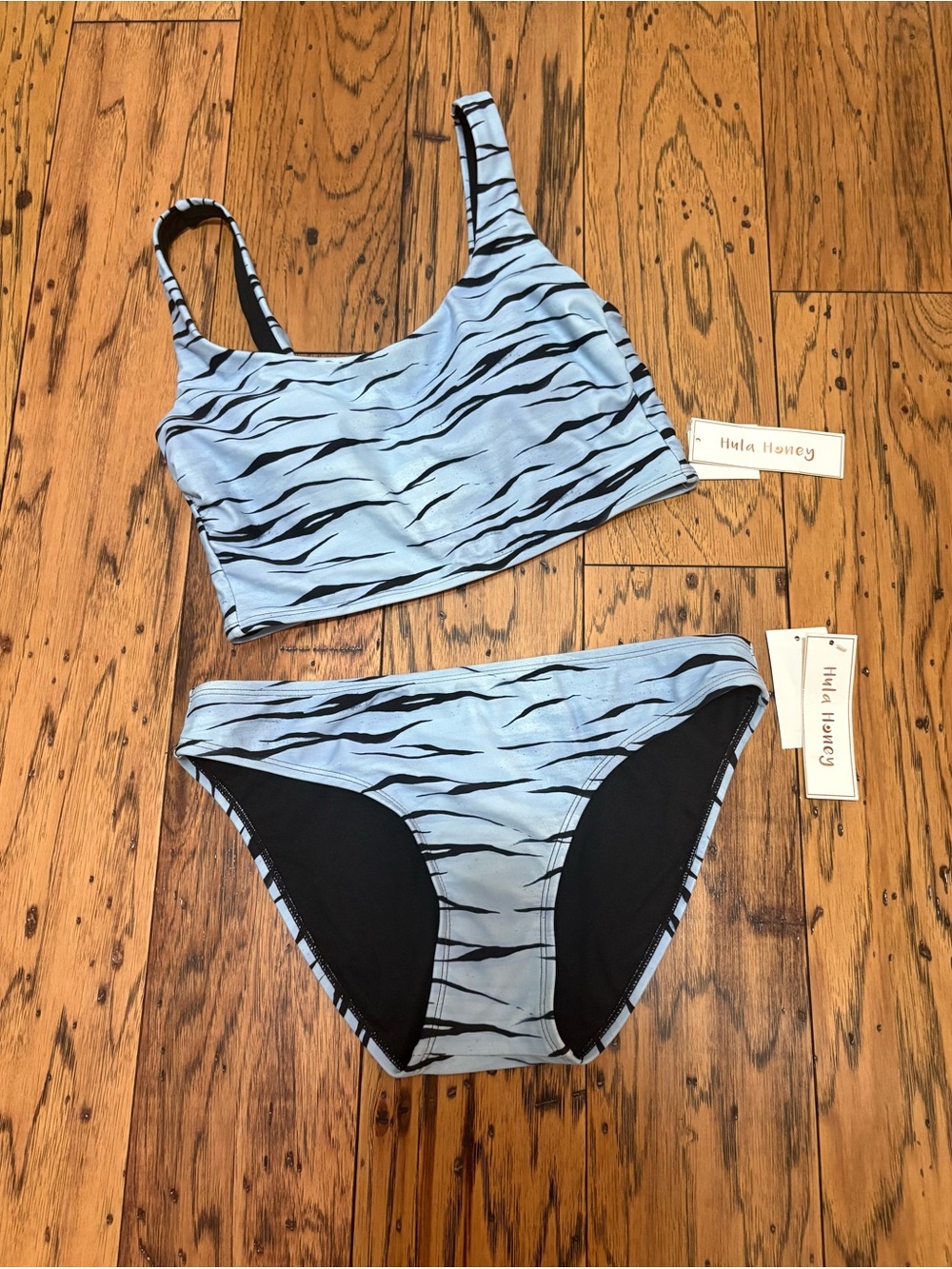 Hula Honey Black and Light Blue Tiger Stripe Bikini